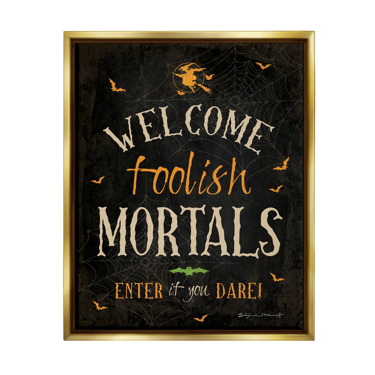 Stupell Industries Welcome Foolish Mortals Phrase Framed Floater Canvas Wall Art